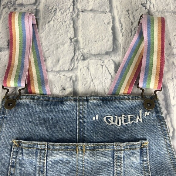 Take Pride Adult Gender Rainbow Denim Shortalls Jumpsuit Large Denim Overalls - Picture 6 of 16